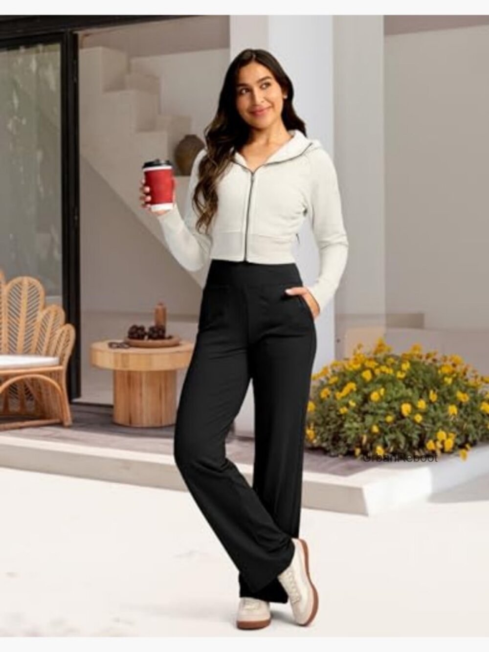 Wide Leg Yoga Pants with Pockets High Waist Stretch Loose - Picture 3 of 7
